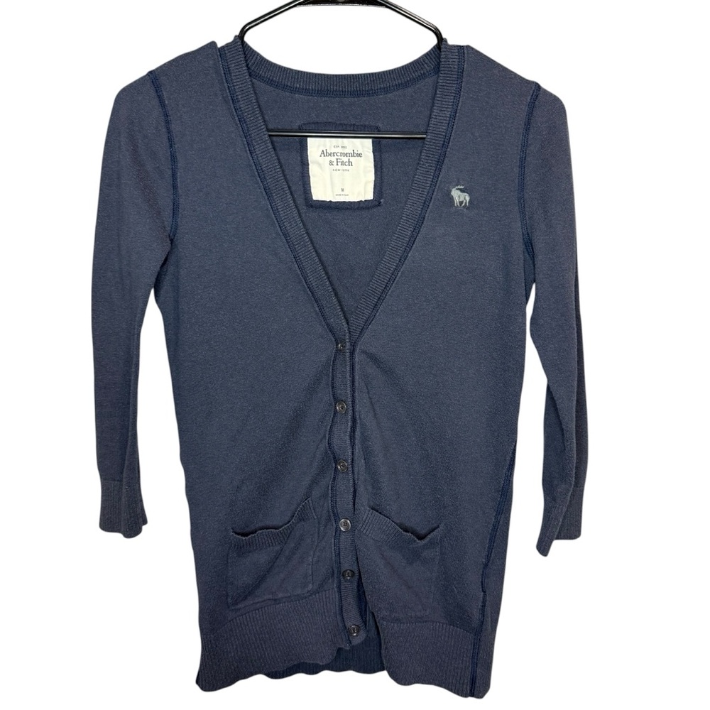 VTG Abercrombie & Fitch Navy Button-Up Cardigan Vneck‎  Size medium y2k